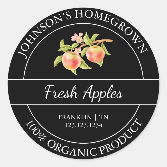 Homegrown Garden Fresh Organic Apple Label (Front)