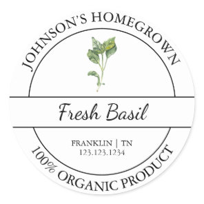 Homegrown Garden Fresh Organic Basil Label