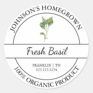 Homegrown Garden Fresh Organic Basil Label