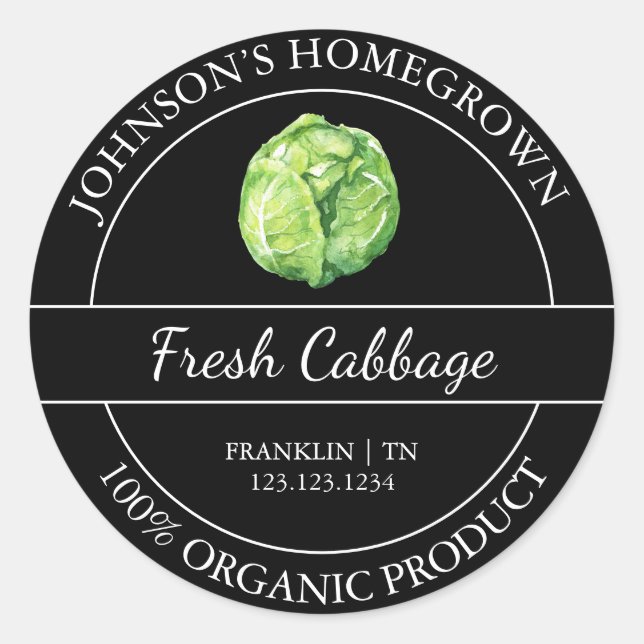 Homegrown Garden Fresh Organic Cabbage Label (Front)