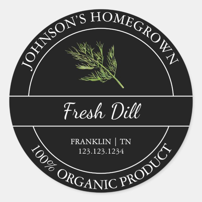 Homegrown Garden Fresh Organic Dill Label (Front)
