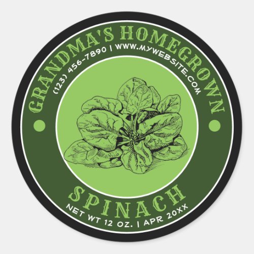 Homegrown Garden Spinach Canning Label Template