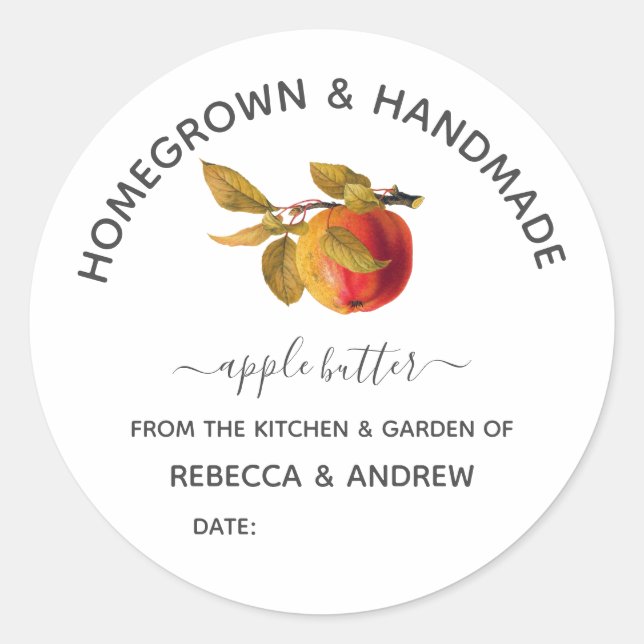 Homegrown & Handmade Apple Butter Mason Jar  Classic Round Sticker (Front)