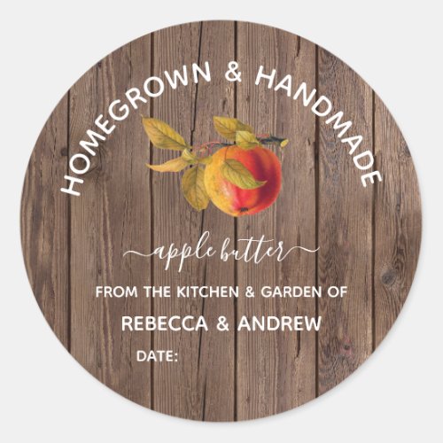 Homegrown  Handmade Apple Butter Mason Jar  Classic Round Sticker