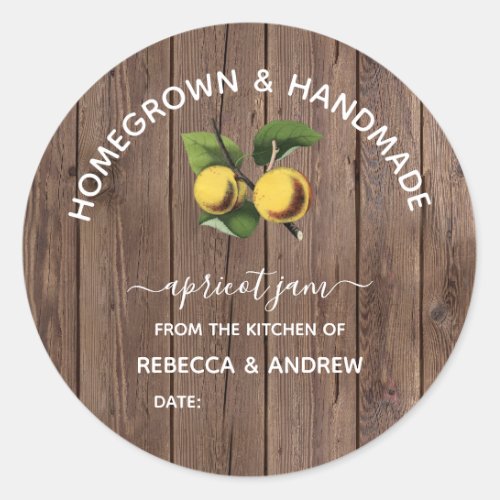 Homegrown  Handmade Apricot Jam Barn Wood Classic Round Sticker