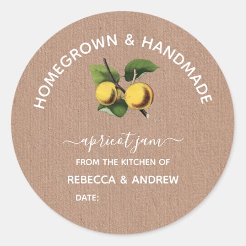 Homegrown  Handmade Apricot Jam Kraft Paper  Classic Round Sticker