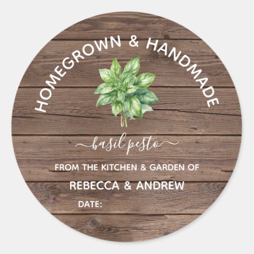 Homegrown  Handmade Basil Pesto Home Canning Classic Round Sticker