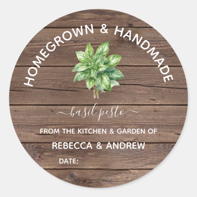 Homegrown & Handmade Basil Pesto Home Canning Classic Round Sticker (Front)