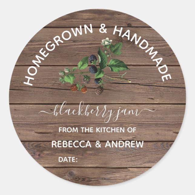 Homegrown & Handmade Blackberry Jam Barnwood Classic Round Sticker (Front)