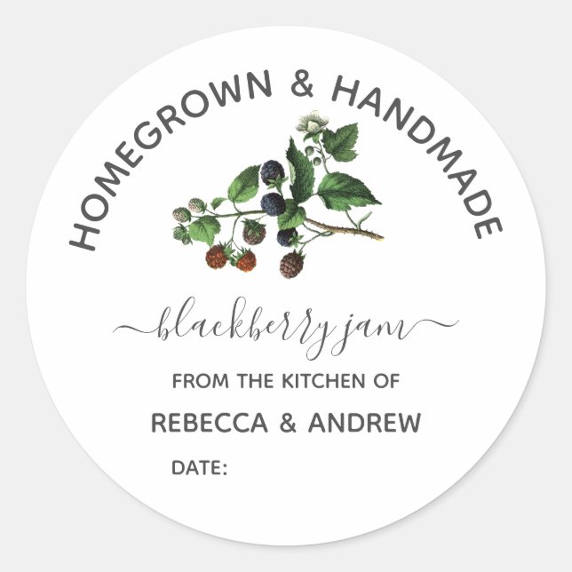 Homegrown & Handmade Blackberry Jam Kraft Paper  Classic Round Sticker (Front)