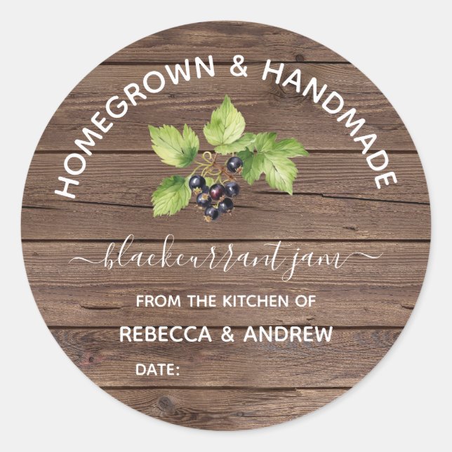 Homegrown & Handmade Blackcurrant Jam Barnwood  Classic Round Sticker (Front)