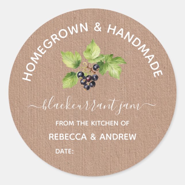 Homegrown & Handmade Blackcurrant Jam Kraft Paper Classic Round Sticker (Front)