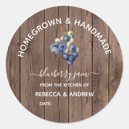 Homegrown  Handmade Blueberry Jam Barn Wood Classic Round Sticker