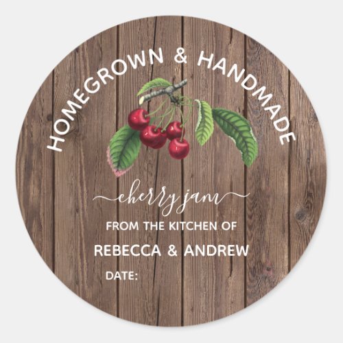 Homegrown  Handmade Cherry Jam Barn Wood  Classic Round Sticker