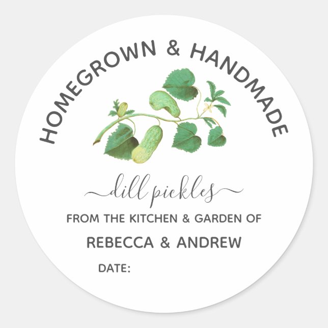 Homegrown & Handmade Dill Pickle Kraft Paper  Clas Classic Round Sticker (Front)