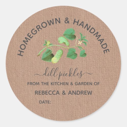 Homegrown  Handmade Dill Pickle Kraft Paper  Classic Round Sticker