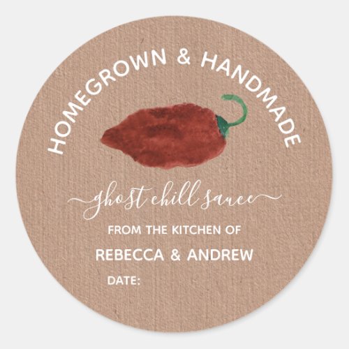 Homegrown  Handmade Ghost Chili Sauce Mason Jar  Classic Round Sticker