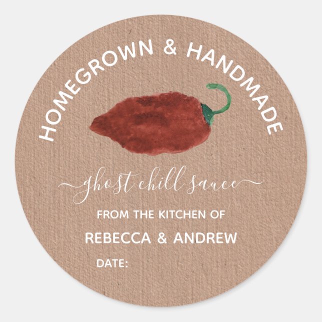 Homegrown & Handmade Ghost Chili Sauce Mason Jar  Classic Round Sticker (Front)