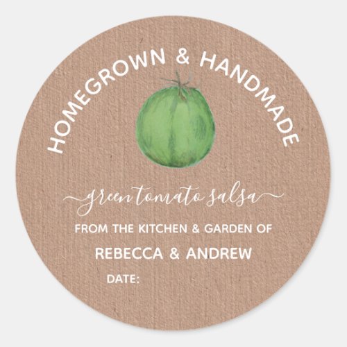 Homegrown  Handmade Green Tomato Salsa Mason Jar Classic Round Sticker