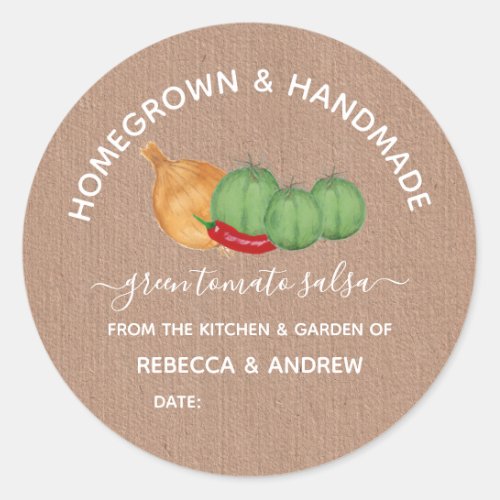 Homegrown  Handmade Green Tomato Salsa Mason Jar  Classic Round Sticker