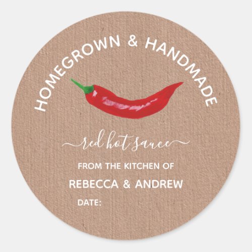 Homegrown  Handmade Kraft Hot Sauce Mason Jar Classic Round Sticker