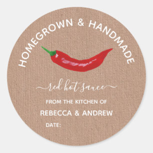 Homegrown & Handmade Kraft Hot Sauce Mason Jar Classic Round Sticker