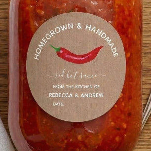 Homegrown & Handmade Kraft Hot Sauce Mason Jar Classic Round Sticker