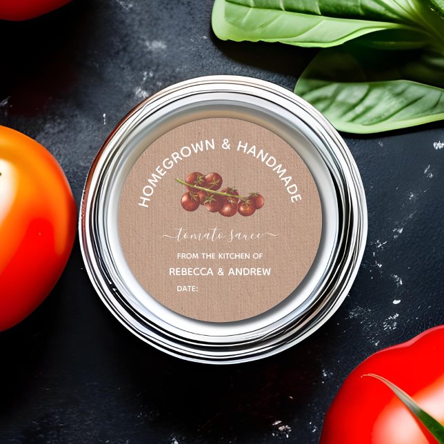 Homegrown & Handmade Kraft Tomato Sauce Mason Jar  Classic Round Sticker (Creator Uploaded)