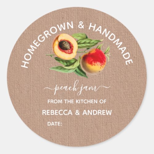 Homegrown  Handmade Peach Jam Kraft Paper Classic Round Sticker