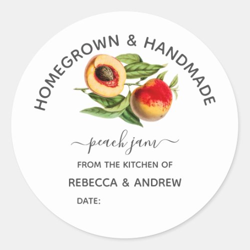 Homegrown  Handmade Peach Jam Vintage Classic Round Sticker