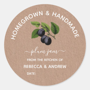 Homegrown & Handmade Plum Jam Kraft Paper Classic Round Sticker