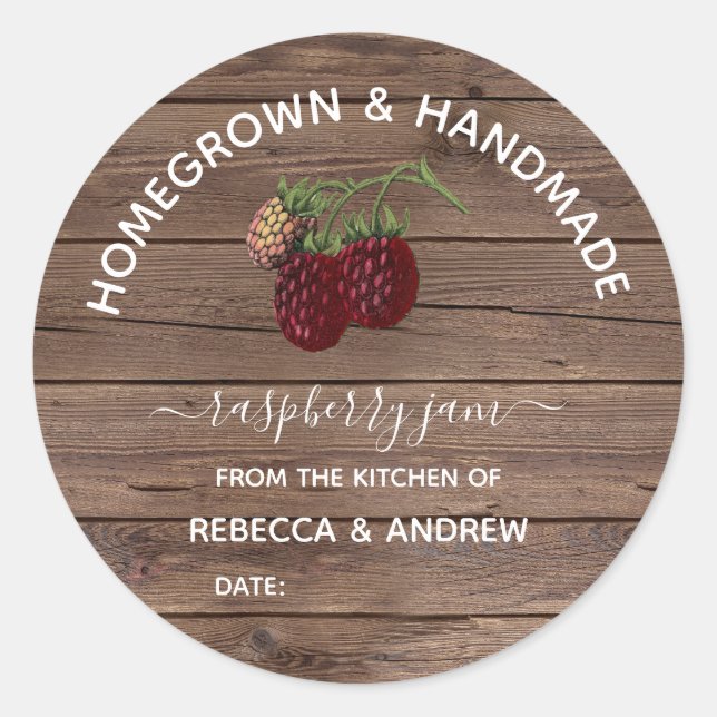 Homegrown & Handmade Raspberry Jam Barnwood, Classic Round Sticker (Front)