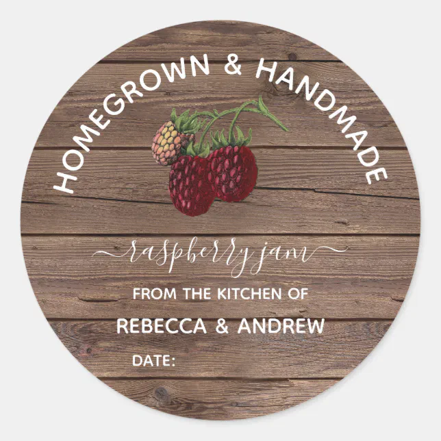Homegrown & Handmade Raspberry Jam Barnwood, Classic Round Sticker | Zazzle