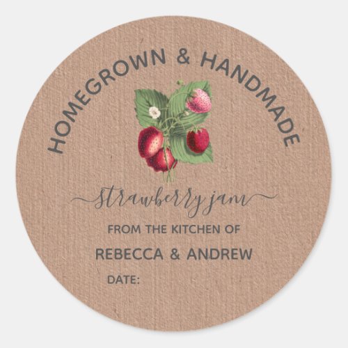 Homegrown  Handmade Strawberry Jam Kraft Paper  Classic Round Sticker