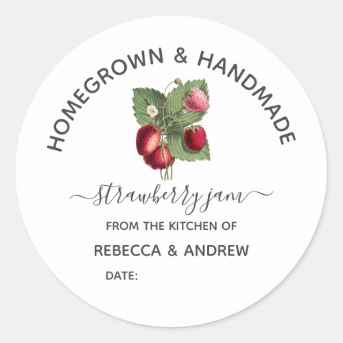 Homegrown  Handmade Strawberry Jam Mason Jar Classic Round Sticker