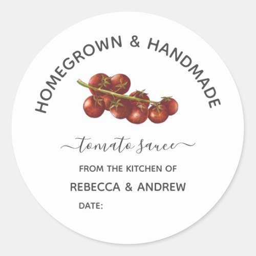 Homegrown  Handmade Tomato Sauce  Mason Jar Classic Round Sticker