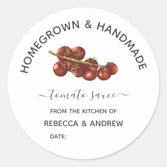 Homegrown & Handmade Tomato Sauce  Mason Jar Classic Round Sticker (Front)