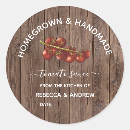 Homegrown  Handmade Wood Tomato Sauce  Mason Jar  Classic Round Sticker