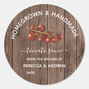 Homegrown & Handmade Wood Tomato Sauce Mason Jar Classic Round Sticker