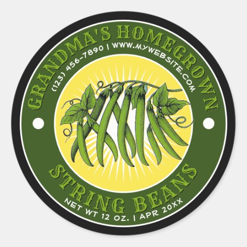 Homegrown String Bean Canning Label Template