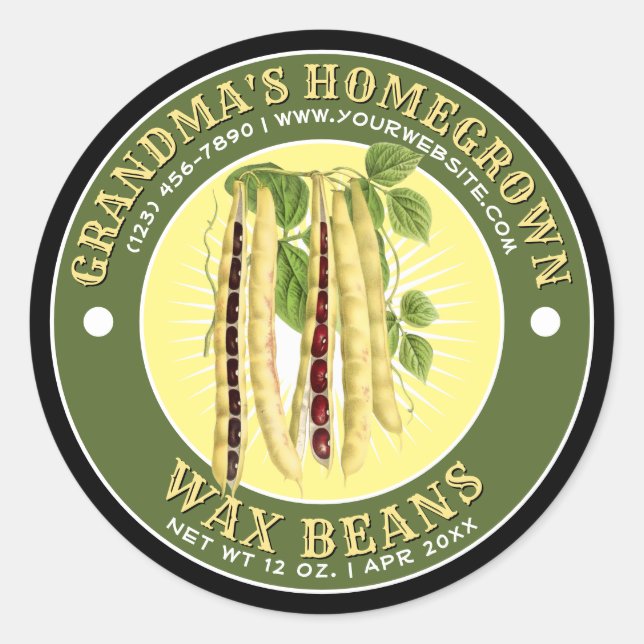 Homegrown Wax Beans Canning Label Template (Front)