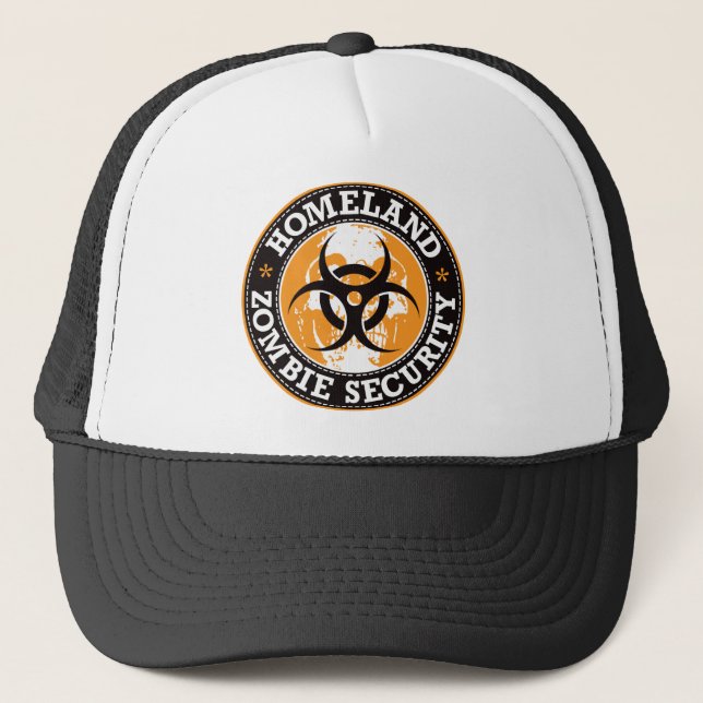 Homeland Zombie Security Skull - Orange Trucker Hat (Front)