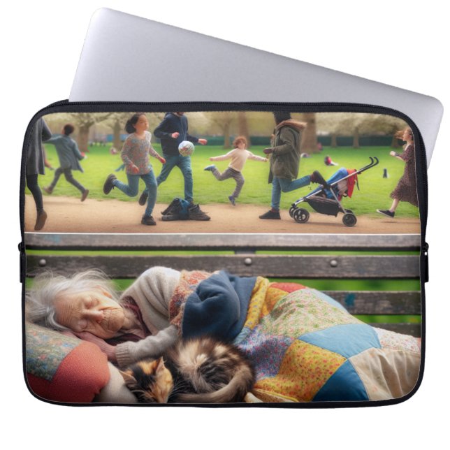 Homeless Lady Napping on a Park Bench Laptop Sleeve (Front)