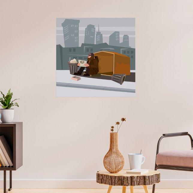 Homeless Man Holding Help Sign Urban Poverty (Creator Uploaded)