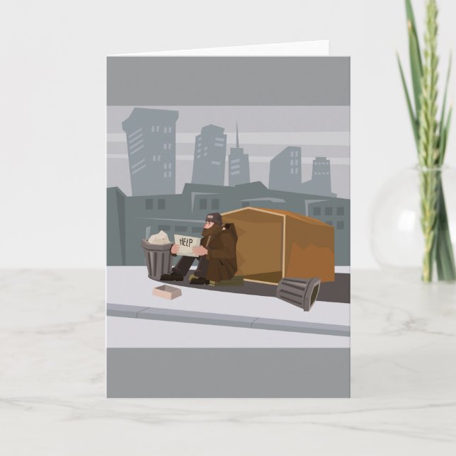 Homeless Man Holding Help Sign Urban Poverty Card (Front)