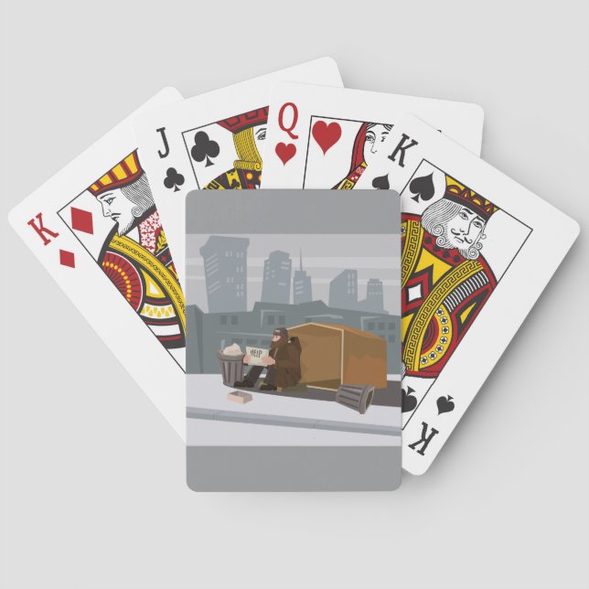 Homeless Man Holding Help Sign Urban Poverty Poker Cards (Back)