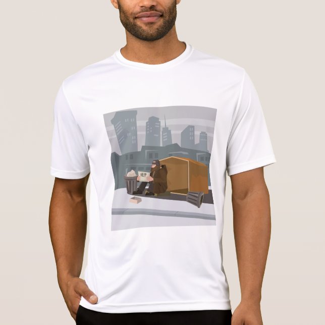 Homeless Man Holding Help Sign Urban Poverty T-Shirt (Front)
