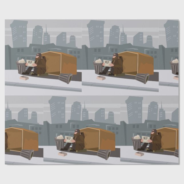 Homeless Man Holding Help Sign Urban Poverty Wrapping Paper (Flat)