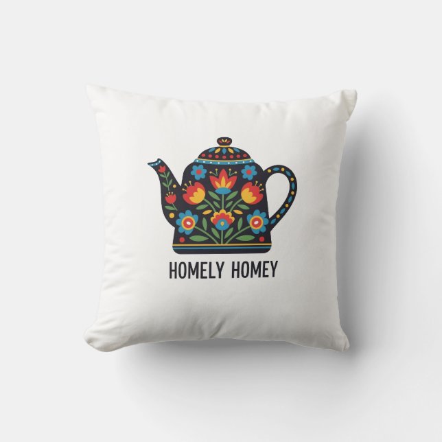 Homely home teapot design throw pillow (Front)