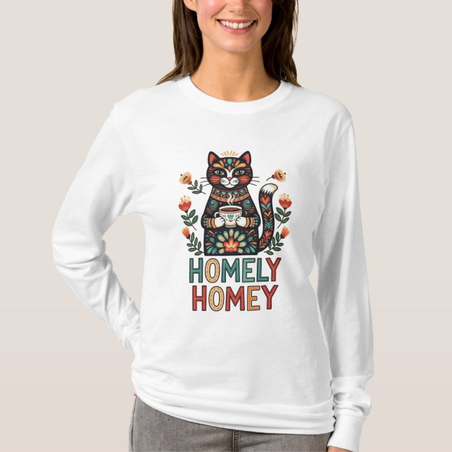 Homely Homey cozy cat design T-Shirt (Front)